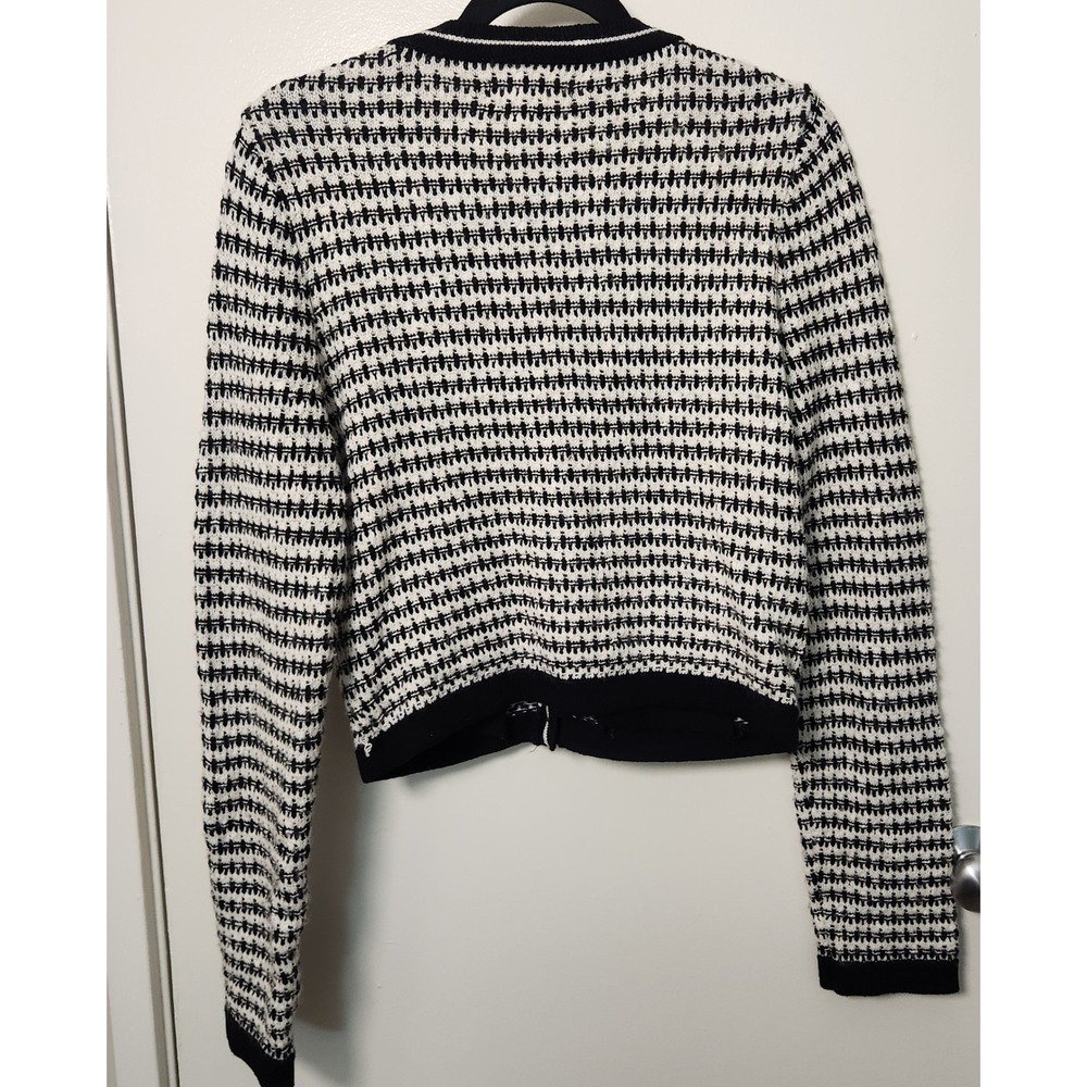 London Kaye Black White‎ Women's Cropped V-Neck Cardigan Buttons Large Office - Picture 2 of 15